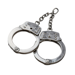 Metal security handcuffs, symbolizing arrest and justice, isolated on a white background