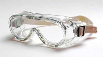 Isolated clear safety goggles for eye protection on white background