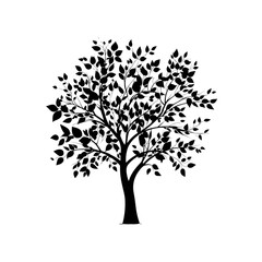 Obraz premium Black vector tree with green leaves, minimalist design on white background, transparent PNG clipart