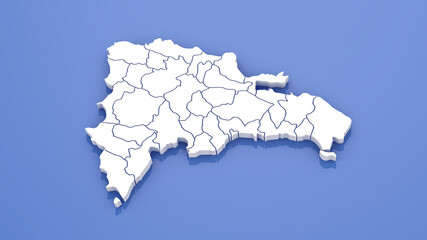 Dominican Republic Map with State Borders on Blue Background. 3D Render.