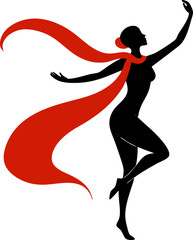 Vector silhouette of a dancer wearing a scarf flowing (abstract) with white background.