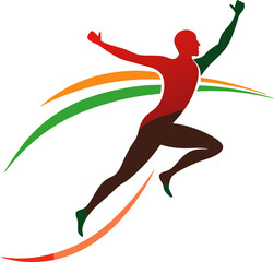 Vector silhouette of an athlete jumping with abstraction lines behind with white background.