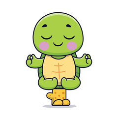 Cute Turtle Meditation Yoga Cartoon Vector Icon Illustration. Animals Sport Icon Concept Isolated Premium Vector. Flat Cartoon Style