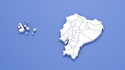 Ecuador Map with State Borders on Blue Background. 3D Render.