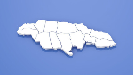 Jamaica Map with State Borders on Blue Background. 3D Render.