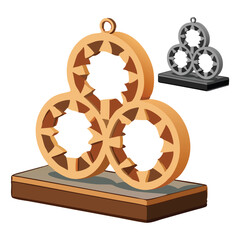 Three-dimensional abstract wooden rings arranged on a base representing connections and organization in graphic design.