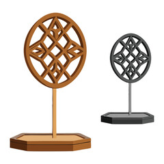 Two decorative geometric objects in brown and gray colors on a white background for design usage.