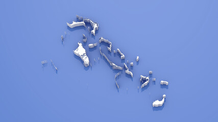 Bahamas Map island territory on Blue Background. 3D Render.