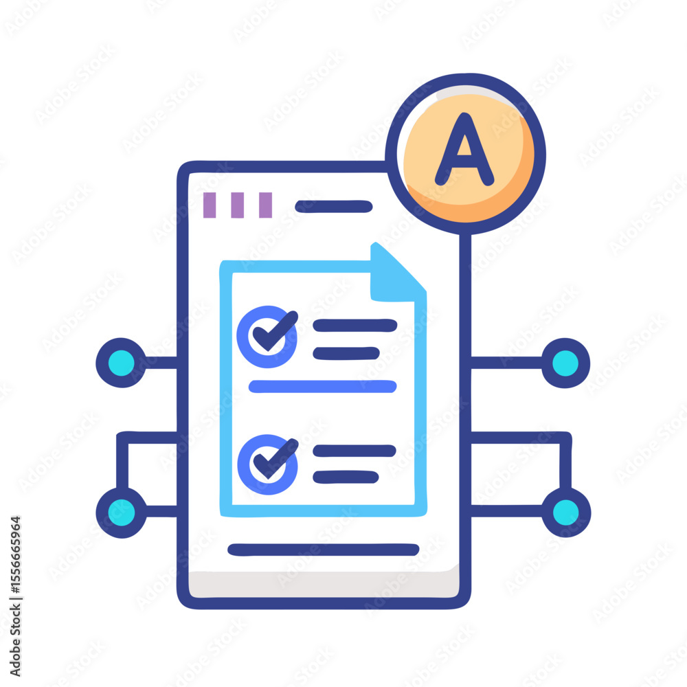 Poster digital checklist on screen with network connection point illustrating technology concept