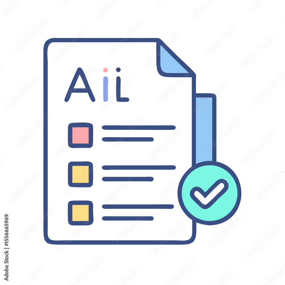 Poster completed checklist document with check mark confirmation in a modern outline style