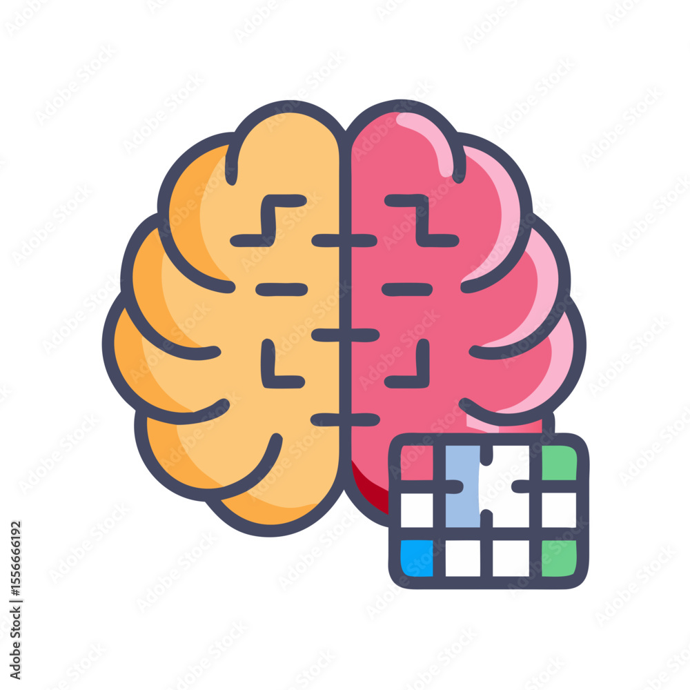 Poster human brain with puzzle icon symbolizing intelligence, solution finding, and problem solving abiliti