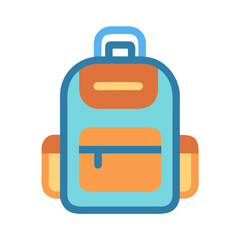 Stylized Icon Illustration of Backpack or Rucksack in Blue and Orange