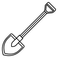 Simple black and white line art icon of a shovel for design projects