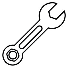 Simple black and white line art icon of a wrench for tool or repair themes