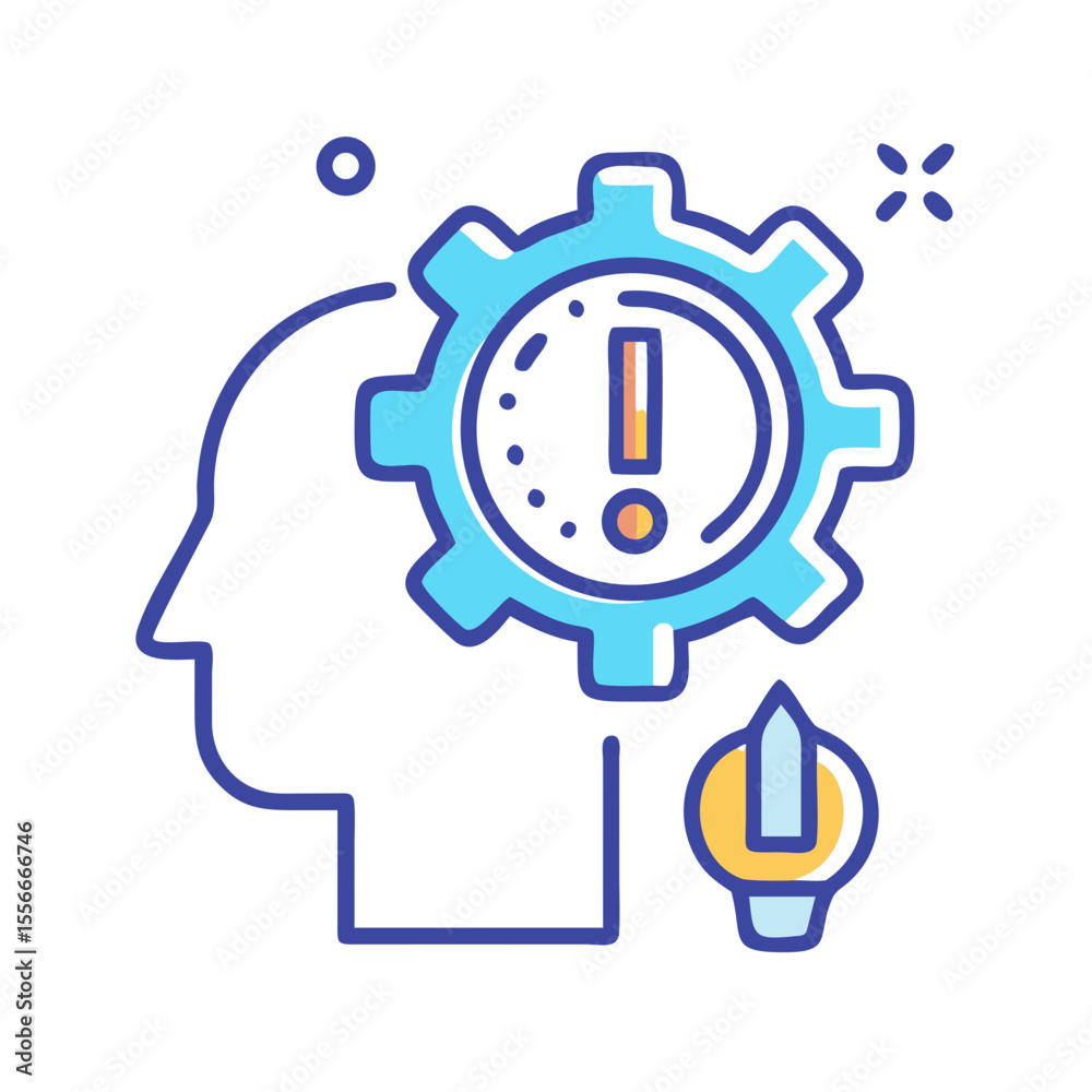 Poster concept of alert in mind to take action, problem solving process visual metaphor