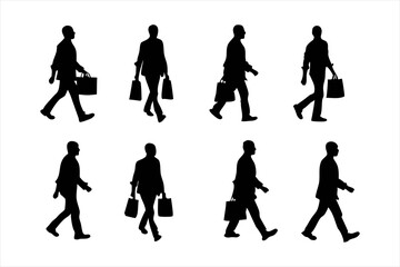 Men Walking with Shopping Bags Silhouettes - Consumer and Retail Vector Set