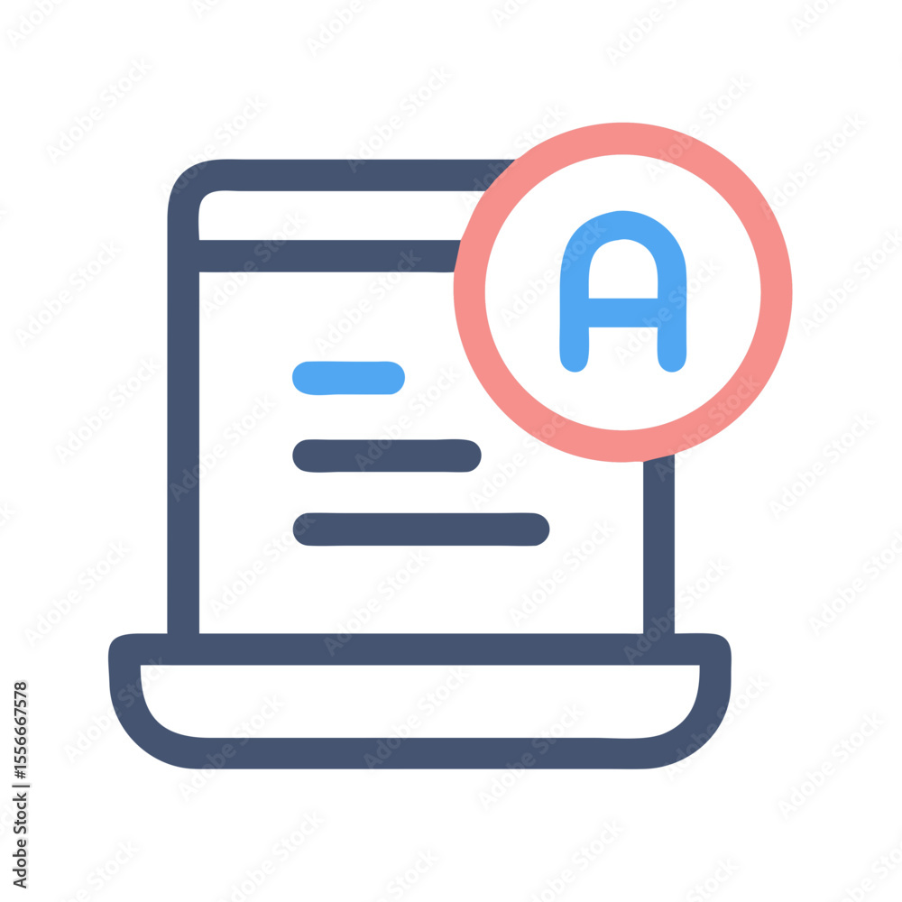 Fototapete a flat vector icon of a document page with text lines and letter a symbol