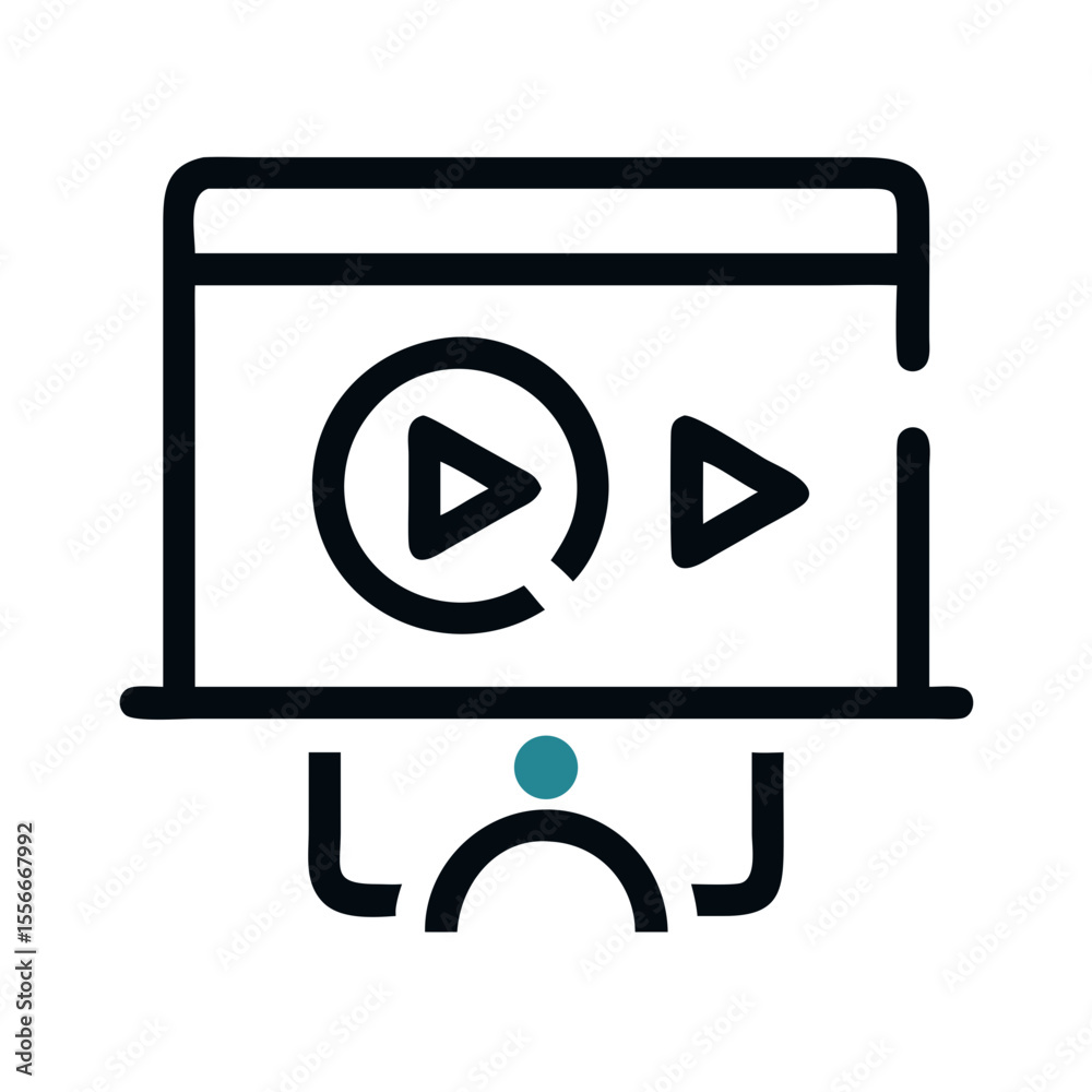 Fototapete online video tutorial or streaming concept with screen and play buttons in dark teal color.