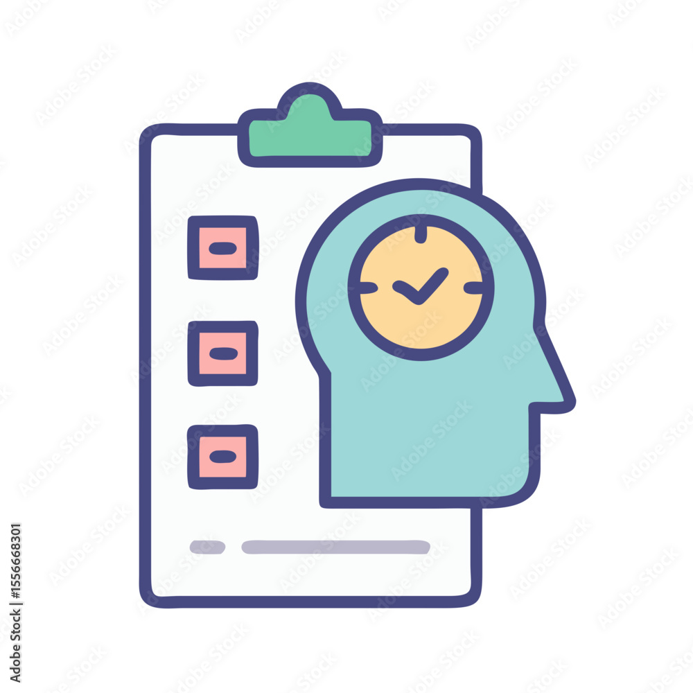 Poster conceptual image of a checklist with time management representation in doodle style
