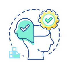 Mental processing and successful problem solving featuring a human head outline and checkmark