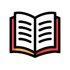 Minimalist Illustration of an Open Book with Red and Yellow Pages on Black Background