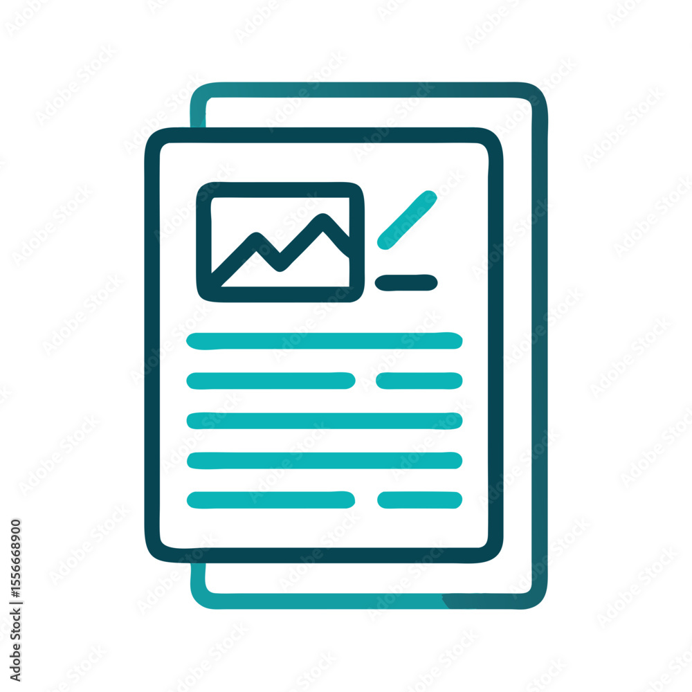 Poster icon of documents showing text and an image, representing reports or data