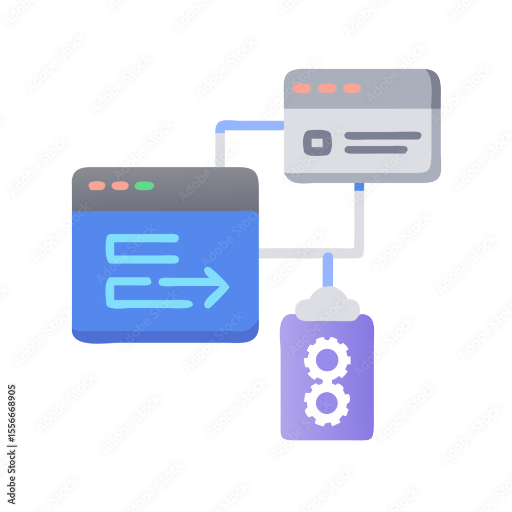 Poster data processing connection between web pages and server illustrated with flat style graphic