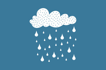 Decorative pastel vector of clouds and rain drops, hand-drawn cartoon weather scene, soft and minimal style, seamless background for fabric, wallpapers, kids projects, print and web design
