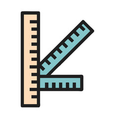 Two stylized rulers arranged at an angle to demonstrate measurement or drafting techniques