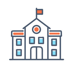 Stylized School Building Icon with Flag Illustration on a Black Background