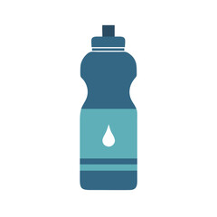 Minimalist flat vector illustration of a blue reusable water bottle against a black background