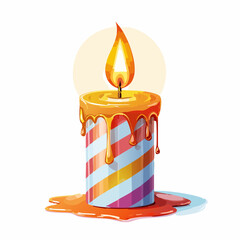 A birthday candle burning with wax drips
