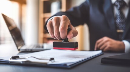 Fototapeta premium Authorization through Official Stamping: Validating Documents and Contractual Agreements