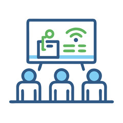 Remote Conference Flat Illustration Depicting Online Business Meeting with Audience and Presenter