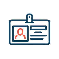 Simple blue and red employee ID badge icon on a black background illustration