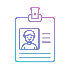 Identification badge icon with abstract person, outline in blue and violet gradient