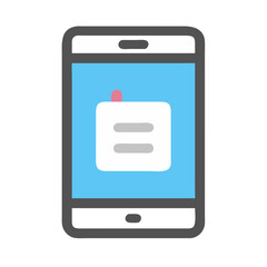 Stylized mobile phone icon displaying a notification, flat design illustration on black background