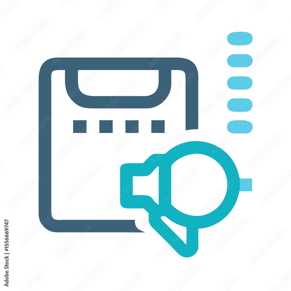 Poster stylized graphic icon featuring data processing server and signal processing elements