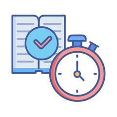 Stopwatch and open book with checkmark icon for time management and productivity
