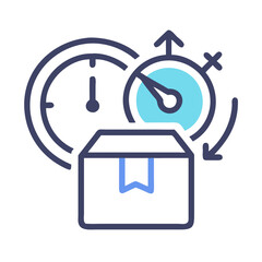 Obraz premium Fast delivery concept with box, clock, and stopwatch icons showing speed and timing