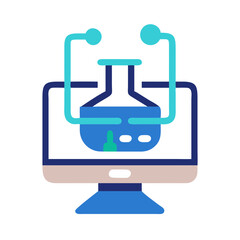 Online Medical Consultation: Stethoscope and Beaker Displayed on a Computer Screen for Healthcare