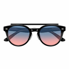 Black Flat Top Round with Blue-Rose Gradient Lenses Sunglasses