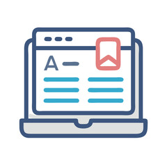 Stylized laptop icon with bookmark, representing online education and data management, isolated on black