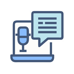Podcast Recording on Laptop with Speech Bubble Icon Illustration on Black Background