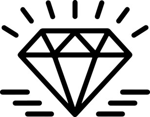 Stylized black outline of a sparkling diamond gemstone with light rays