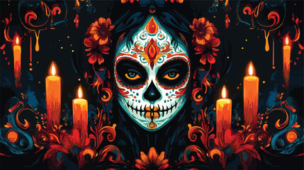 Day of the Dead Portrait with Candles Wax Flames