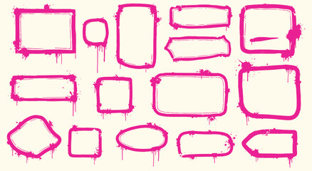 Obraz premium Graffiti Frame Set. Spray Paint Splatter. Grunge vector borders with pink ink drips and messy splashes for posters, photos, or urban style designs.