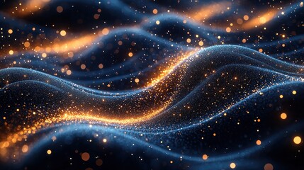 Abstract wavy particles in dark blue and gold