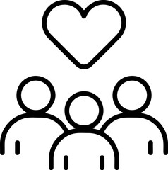 Stylized icon of three people with a heart symbol above them
