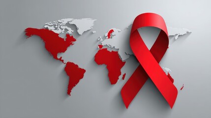 Red Ribbon Awareness World Map Graphic Design